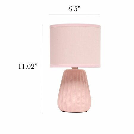 Simple Designs 11.02in Traditional Mini Modern Ceramic Texture Pastel Table Lamp, Matching Fabric Shade, Light Pink LT1138-LPK